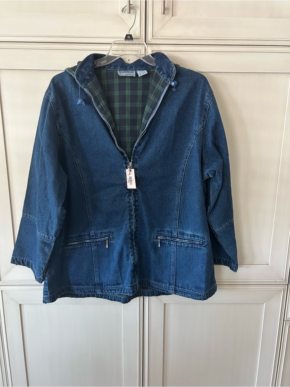 NorthStyle Kids Denim Hooded Jacket in Blue with Plaid Lining